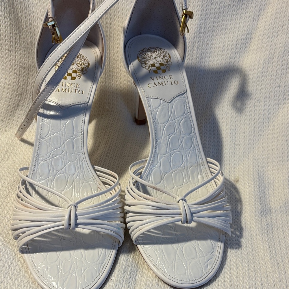 Vince Camuto White Textured Strappy Heels